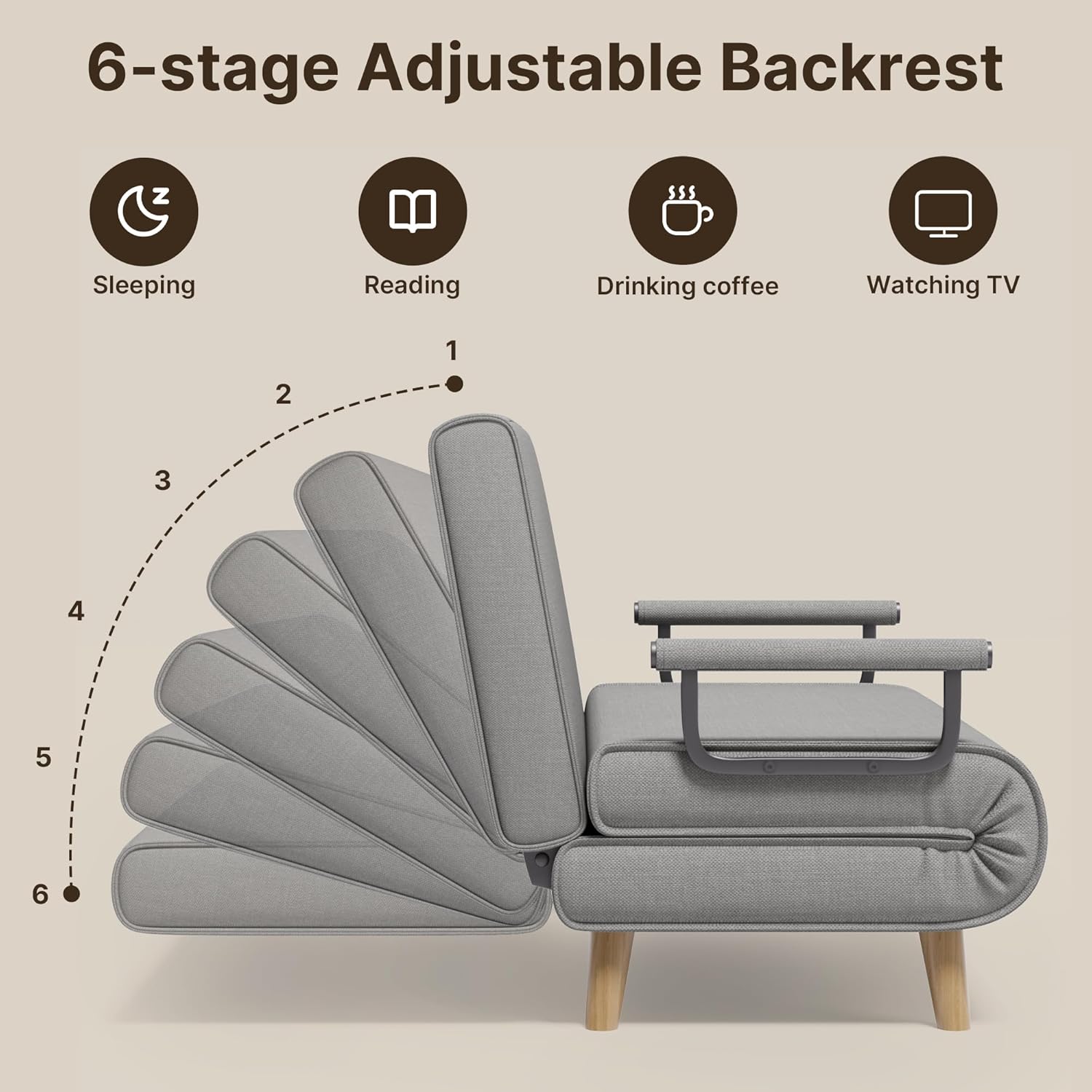 Xbro Schlafsessel mit Bettfunktion Hellgrau – 2-Sitzer Schlafsofa mit verstellbarer Rückenlehne