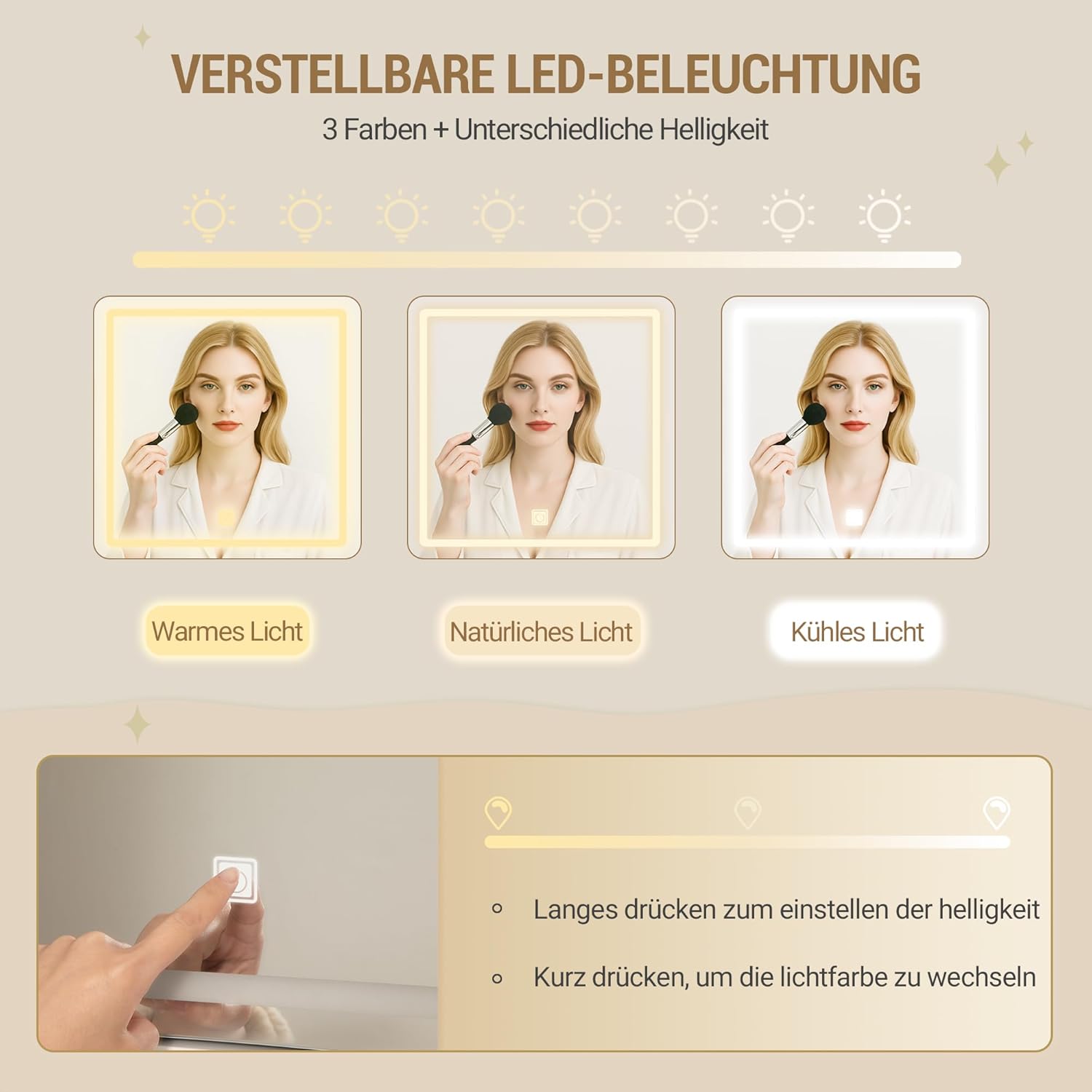 Hzuaneri Schminktisch mit LED Spiegel, 9 Schubladen, Weiß-Silber