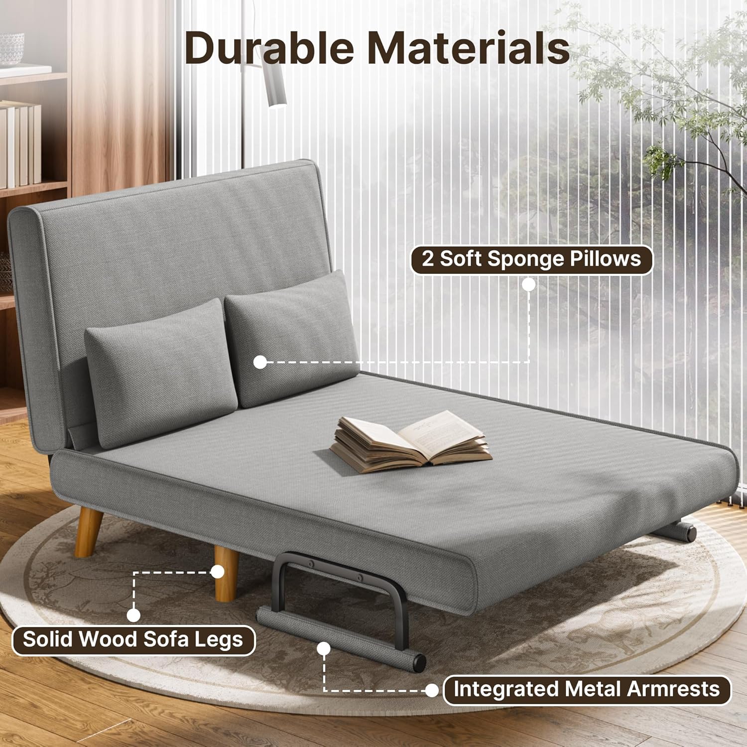 Xbro Schlafsessel mit Bettfunktion Hellgrau – 2-Sitzer Schlafsofa mit verstellbarer Rückenlehne