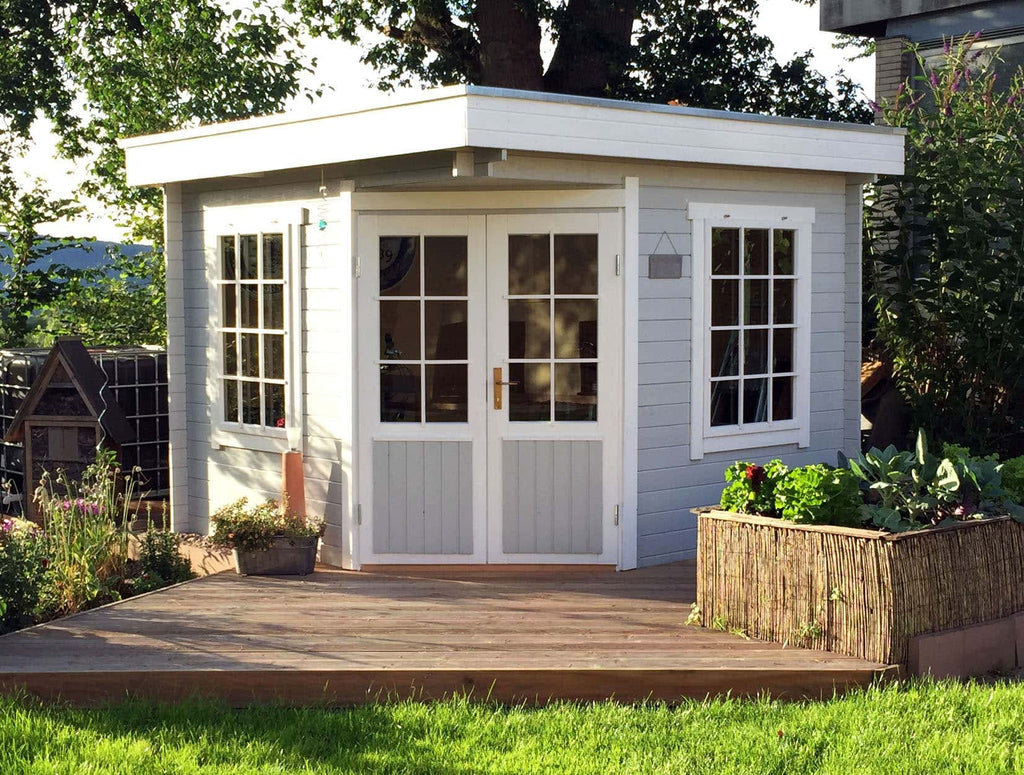 Alpholz 5-Eck Gartenhaus Monica-28 aus Massiv-Holz | Gerätehaus mit 28 mm Wandstärke | Garten Holzhaus inklusive Montagematerial | Geräteschuppen Größe: 300 x 300 cm | Flachdach