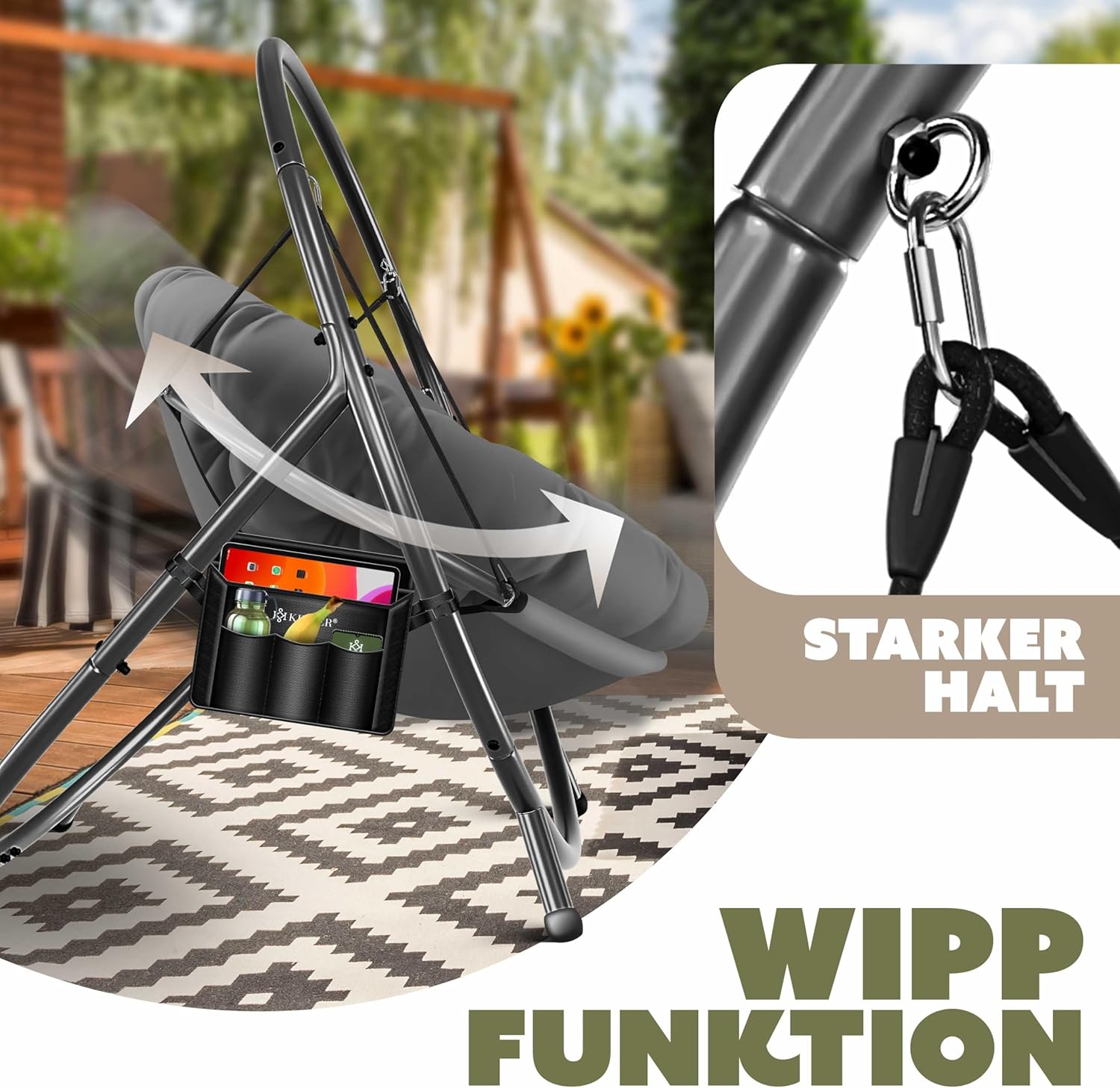 KESSER Hängesessel mit Gestell – Hängestuhl Indoor/Outdoor, inkl. Kissen & Tasche